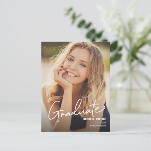 ミニマモダンリスト縦型写真卒業 案内ポストカード (スタンド正面)