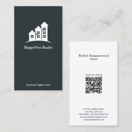 ミニマモダンリスト縦型実在不動産QRコード 名刺