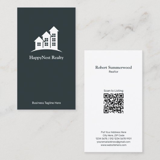 ミニマモダンリスト縦型実在不動産QRコード 名刺 (正面/裏面)