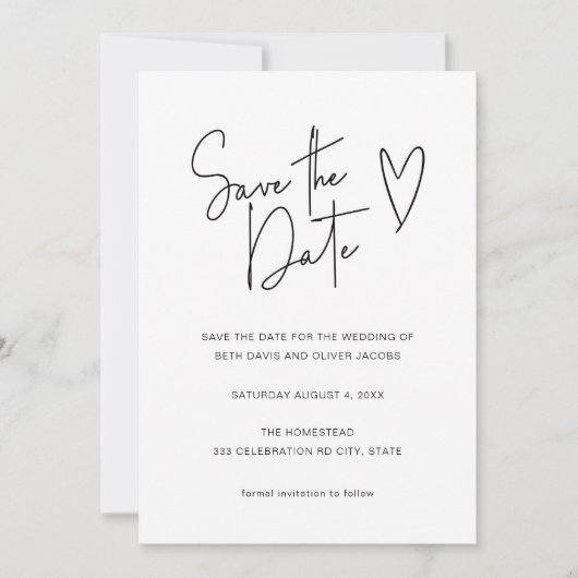 ミニマモダンリスト署名フォント日付の保存 セーブザデート (正面)