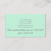 ミニマモダンリスト美しいヘアサロンミントグリーン 名刺 (裏面)