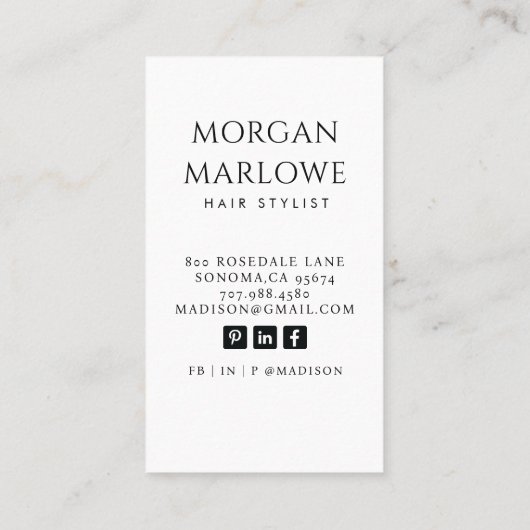 ミニマモダンリスト美容師白黒写真 名刺 (裏面)