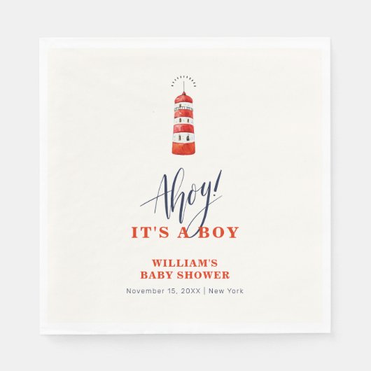 ミニマモダンリスト航海のライトハウスベビーシャワー スタンダードランチョンナプキン (正面)