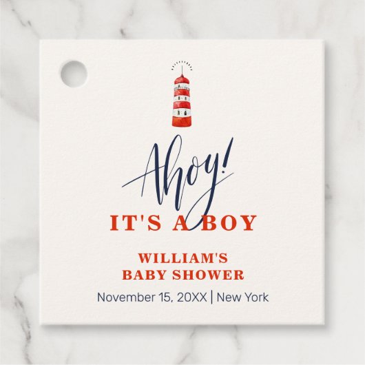 ミニマモダンリスト航海のライトハウスベビーシャワー フェイバータグ (正面)