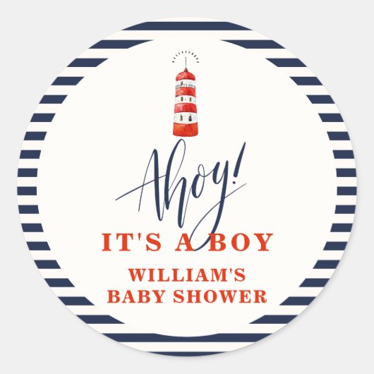 ミニマモダンリスト航海のライトハウスベビーシャワー ラウンドシール (正面)