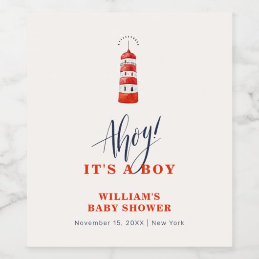 ミニマモダンリスト航海のライトハウスベビーシャワー ワインラベル (シングルラベル)