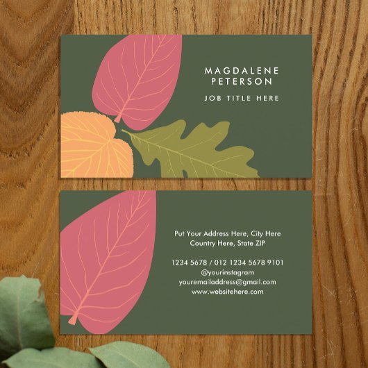ミニマモダンリスト葉のグラフィック自然の色 名刺