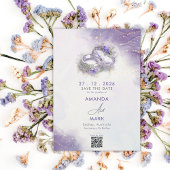 ミニマモダンリスト薄紫QRコード日付を保存 招待状