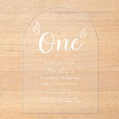 ミニマモダンリスト蝶スクリプト1st誕生日 アクリル招待状 (正面)