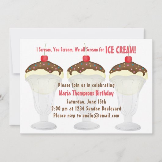 ミニマモダンリスト誕生日アイスクリームかわいい 招待状 (正面)