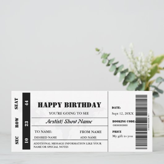 ミニマモダンリスト誕生日ギフトコンサートチケット 招待状 (スタンド正面)