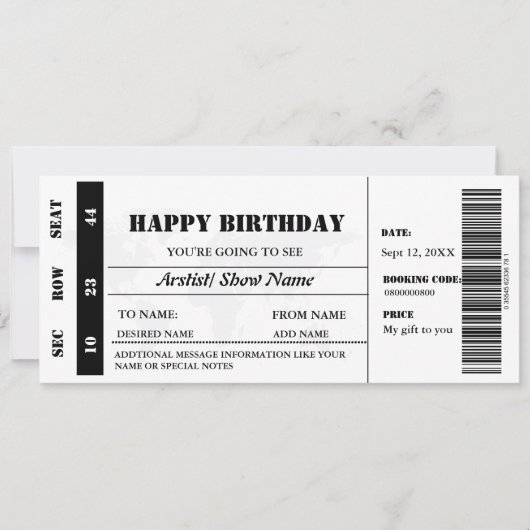 ミニマモダンリスト誕生日ギフトコンサートチケット 招待状 (正面)