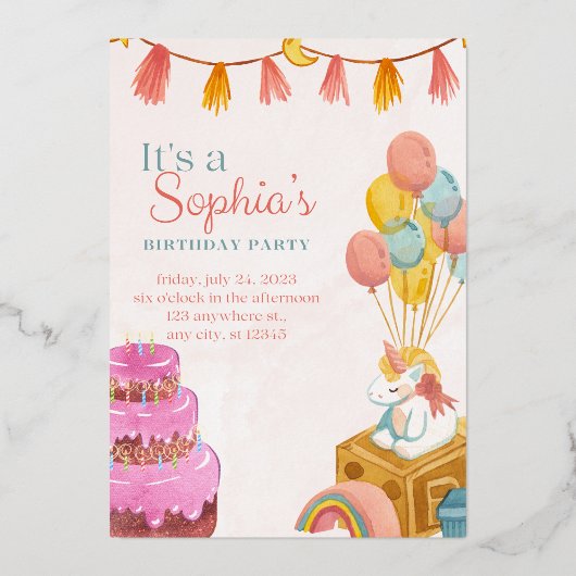 ミニマモダンリスト誕生日招待状カード | 顧客 箔招待状 (正面)