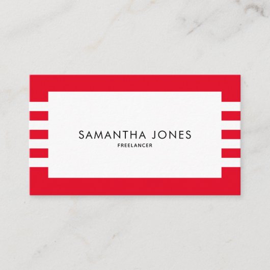 ミニマモダンリスト赤い白のストライプフリーランサー 名刺 (正面)