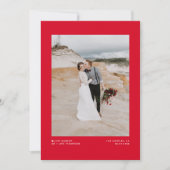 ミニマモダンリスト赤たった今結婚しましたフォト結婚ズ 案内状 (正面)