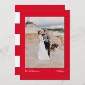 ミニマモダンリスト赤たった今結婚しましたフォト結婚ズ 案内状 (正面/裏面)