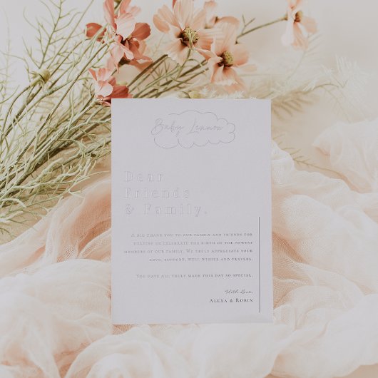 ミニマモダンリスト赤ちゃんシャワーありがとう 箔招待状