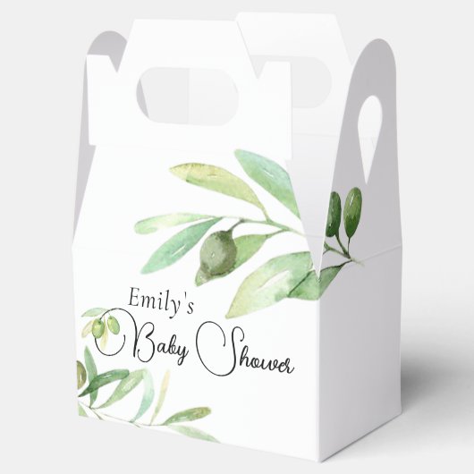 ミニマモダンリスト赤ちゃんシャワーオリーブ フェイバーボックス (オープン)