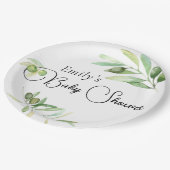 ミニマモダンリスト赤ちゃんシャワーオリーブ ペーパープレート (アングル)