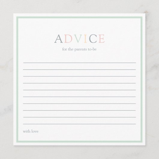 ミニマモダンリスト赤ちゃんシャワー アドバイスカード (正面)