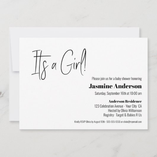 ミニマモダンリスト赤ちゃん女の子ベビーシャワー 招待状 (正面)