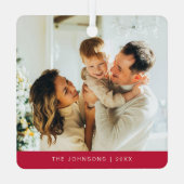 ミニマモダンリスト赤と白のクリスマス写真 メタルオーナメント (裏面)