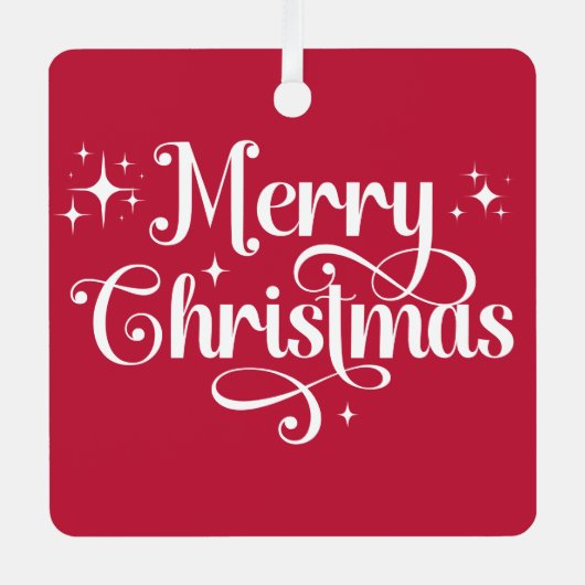 ミニマモダンリスト赤と白のクリスマス写真 メタルオーナメント (正面)