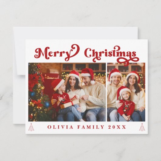 ミニマモダンリスト赤レトロクリスマスツーフォト シーズンカード (正面)