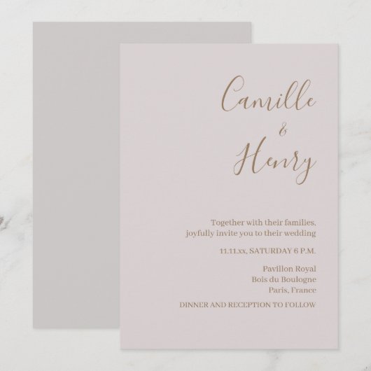 ミニマモダンリスト赤面グレー結婚式招待状 招待状 (正面/裏面)