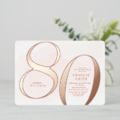 ミニマモダンリスト赤面バラ金ゴールド80歳の誕生日 箔招待状 (立ち正面)