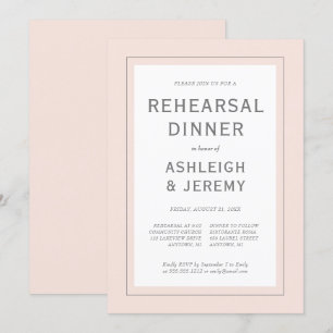 ミニマモダンリスト赤面ピンクグレーリハーサルディナー 招待状
