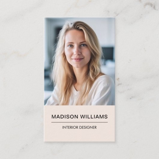 ミニマモダンリスト赤面ピンク写真QRソーシャルメディア 名刺 (正面)