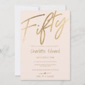 ミニマモダンリスト赤面金ゴールド写真サプライズ50 招待状 (正面)