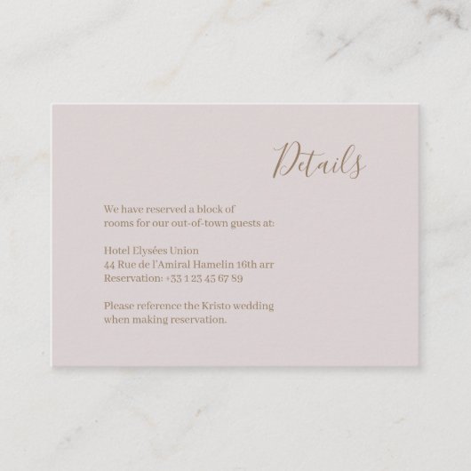 ミニマモダンリスト赤面金ゴールド結婚ズホテル詳細 エンクロージャーカード (正面)