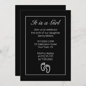 ミニマモダンリスト足ベビーガール誕生お祝い 招待状 (正面/裏面)