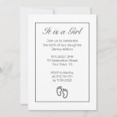 ミニマモダンリスト足ベビーガール誕生お祝い 招待状 (正面)