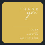 ミニマモダンリスト金ゴールドありがとうご結婚ざう スクエアシール<br><div class="desc">このミニマモダンリストの金ゴールド感謝していは結婚、あなたのスクエアのステッカーは上品なボホのステッ結婚クに最適だ。そのシンプル抽象デザインはスクリプトと金ゴールドユニークのコンテンポラリーパレットを伴うミニマルこの製品は単にシックなボヘミアンの中で与え、贅沢な贅沢を維持します。今ま保でも、好きなアートワークやグラフィックでパーソナライズすることもできます。このコレクション内の他の製品を見ても、あなたの全体を一緒結婚に持ち込む！</div>