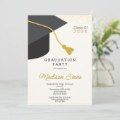 ミニマモダンリスト金ゴールドとブラック卒業カード 招待状 (スタンド正面)