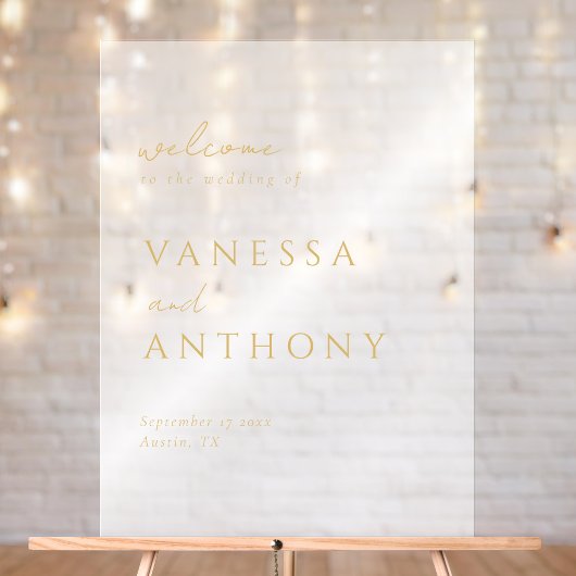 ミニマモダンリスト金ゴールドの結婚歓迎フロステッド アクリルサイン