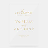 ミニマモダンリスト金ゴールドの結婚歓迎フロステッド アクリルサイン (正面)