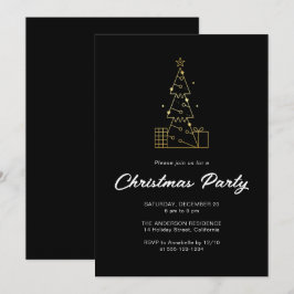 ミニマモダンリスト金ゴールドクリスマスツリーパーティーブラック 招待状
