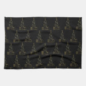 ミニマモダンリスト金ゴールドクリスマスツリーブラック キッチンタオル (横)