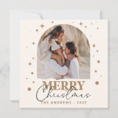 ミニマモダンリスト金ゴールドクリスマスフォトアーク シーズンカード (正面)