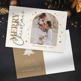 ミニマモダンリスト金ゴールドクリスマスフォトアーク ポストカード