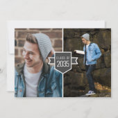 ミニマモダンリスト金ゴールドグラッドキャップ3写真卒業 案内状 (正面)