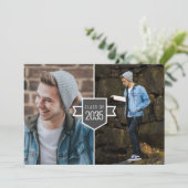 ミニマモダンリスト金ゴールドグラッドキャップ3写真卒業 案内状 (スタンド正面)