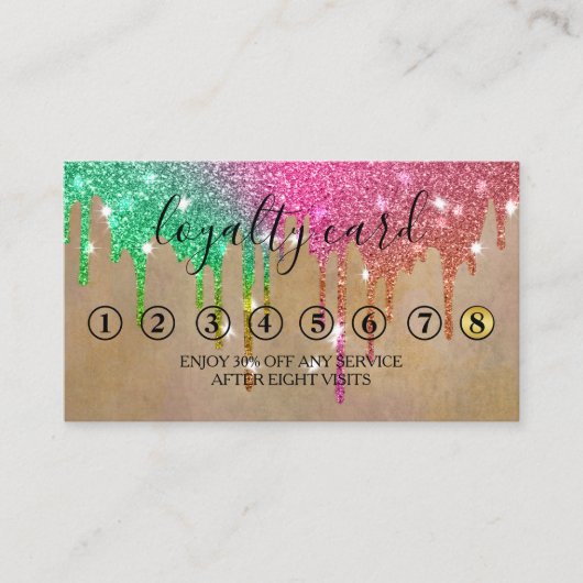 ミニマモダンリスト金ゴールドグリッタードリップロイヤリティカード 名刺 (正面)
