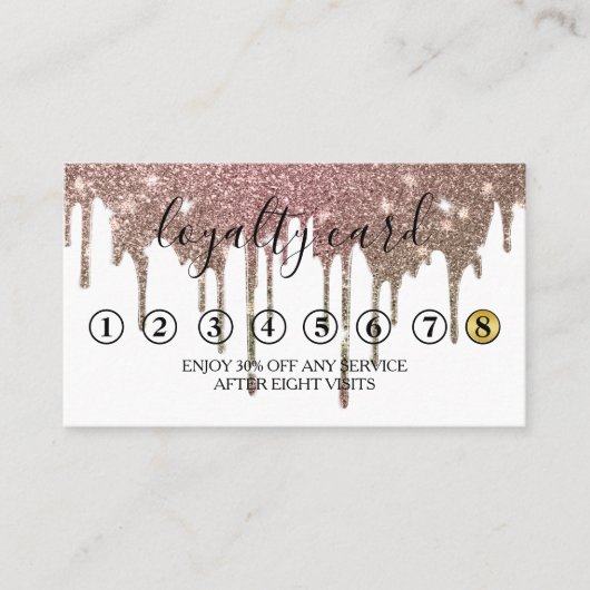 ミニマモダンリスト金ゴールドグリッタードリップロイヤリティカード 名刺 (正面)