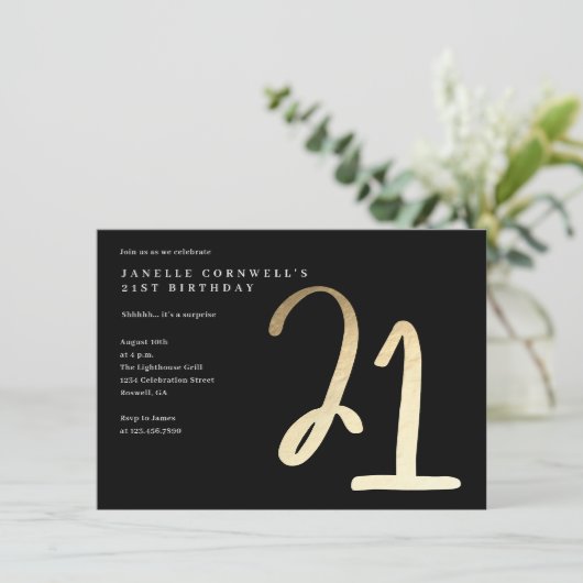 ミニマモダンリスト金ゴールドタイプ21誕生日 招待状 (スタンド正面)