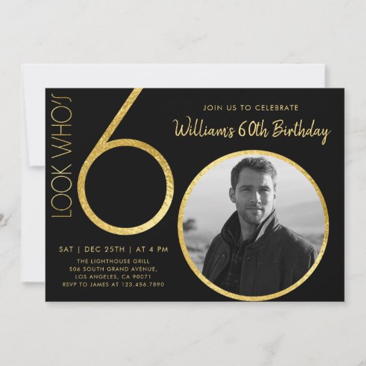 ミニマモダンリスト金ゴールドタイプ60誕生日 招待状 (正面)